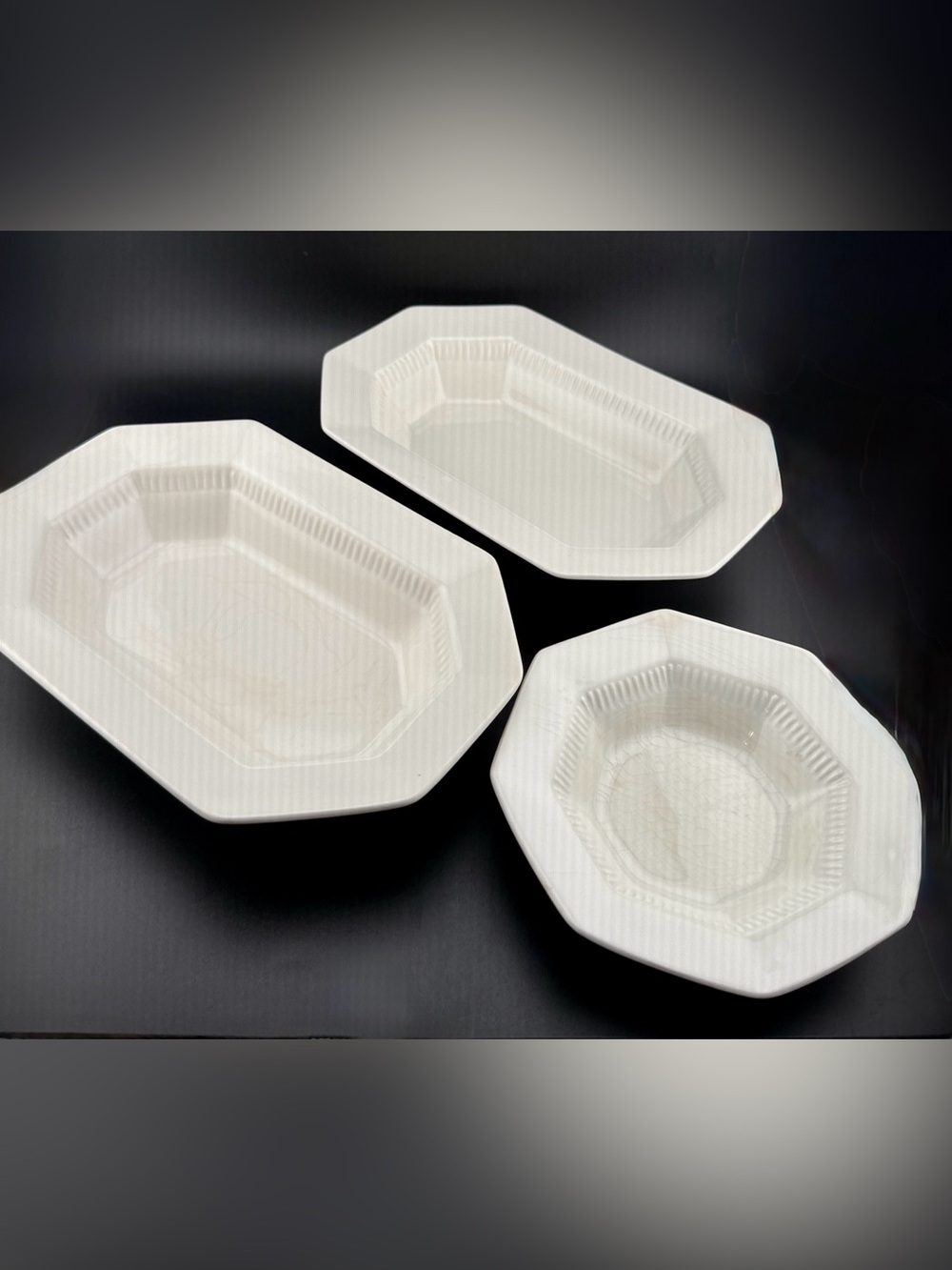 2 Independence Ironstone Rectangle Serving Bowls. Japan 9”x6” plus small bowl.